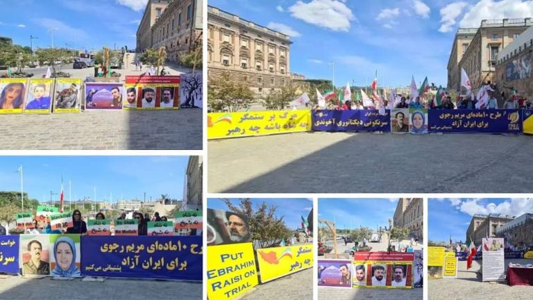 Stockholm, Sweden—June 10, 2023: Freedom-loving Iranians and supporters of the People’s Mojahedin Organization of Iran (PMOI/MEK) held a rally in front of the Swedish Parliament in solidarity with the Iran Revolution.
