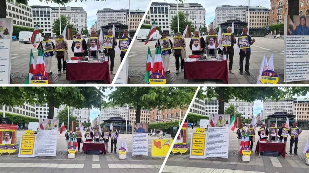 Stockholm, Sweden—June 8, 2023: Freedom-Loving Iranians and MEK Supporters Held a Rally in Support of the Iran Revolution