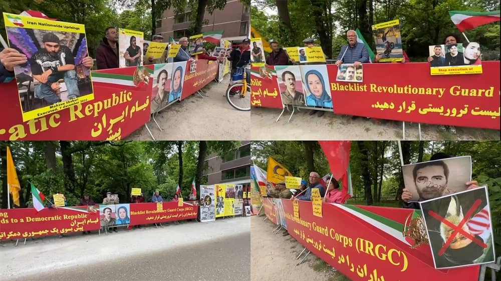 The Hague—May 30, 2023:  Supporters of the People’s Mojahedin Organization of Iran (PMOI/MEK) and freedom-loving Iranians held a protest rally against the appeasement policy and the release of Iran's regime diplomat-terrorist Assadollah Assadi. Iranian community in The Hague also express their solidarity with the ongoing Iranian Revolution.