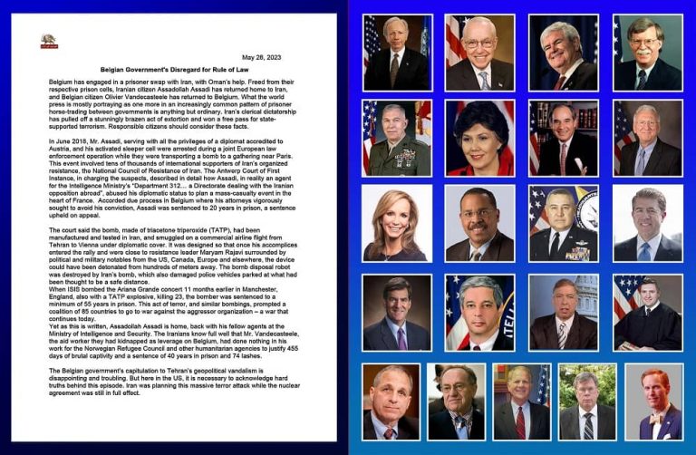 A group of distinguished American figures, including diplomats, former government officials, and esteemed individuals, has united with a common objective: addressing a pressing global concern. On May 31, they unveiled a letter that sheds light on the Iranian regime's involvement in state-supported terrorism, specifically focusing on the recent controversial prisoner swap that resulted in the release of Iran's regime imprisoned diplomat-terrorist, Assadollah Assadi.