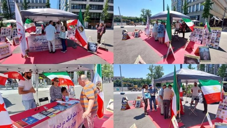 Zurich, Switzerland—June 14, 2023: Freedom-loving Iranians and supporters of the People’s Mojahedin Organization of Iran (PMOI/MEK) held a photo exhibition of the Iranian uprising's martyrs in solidarity with the Iran Revolution.