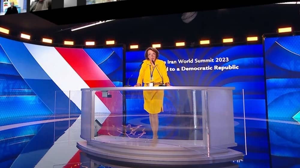 European Lawyers Foundation Chair Dominique Attias addressed the first day of the Free Iran World Summit on July 1, 2023.