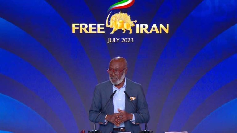 Pierre Sané (Senegal), Secretary General of Amnesty International (1992-2001), addressed the third day of the Free Iran World Summit on July 3, 2023. The summit was under the title: Prosecute Iran’s Regime Leaders for Crimes Against Humanity, Genocide.