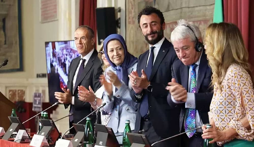 John Bercow (second from right) speaking at the Italian parliament in defense of the Iranian people's struggle for freedom