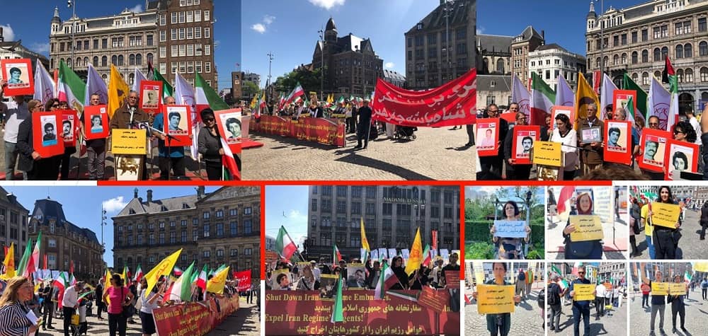 Amsterdam, The Netherlands—August 12, 2023: Freedom-loving Iranians and supporters of the People’s Mojahedin Organization of Iran (PMOI/MEK) held a rally and exhibition, commemorating the 1988 massacre martyrs.