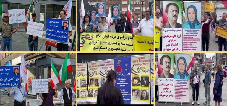 August 17, 2023: Freedom-loving Iranians and supporters of the People’s Mojahedin Organization of Iran (PMOI/MEK) held rallies in Copenhagen and Berlin, and demanded the trial of Ali Khamenei (Supreme leader of the mullahs’ regime) and the mass murderer Ebrahim Raisi for crimes against humanity, in an international court. They expressed strong support for the MEK leadership.