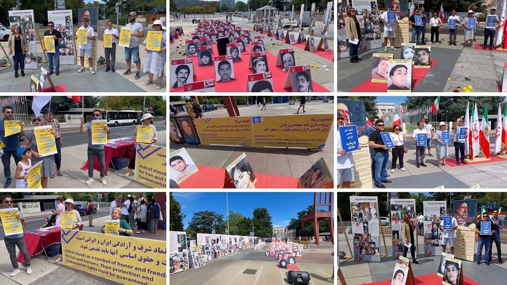 Geneva—August 19, 2023: MEK Supporters Held a Rally and Exhibition, Commemorating the 1988 Massacre Martyrs