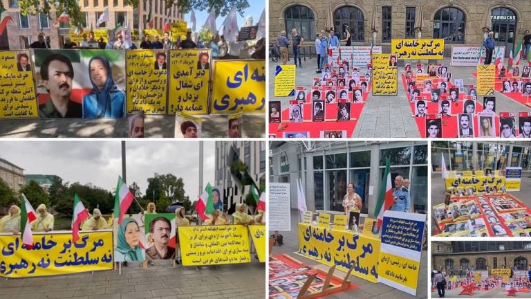 Germany, August 19, 2023: Freedom-loving Iranians and supporters of the People’s Mojahedin Organization of Iran (PMOI/MEK) held rallies in Berlin, Düsseldorf, Hamburg, and Heidelberg, and demanded the trial of Ali Khamenei (Supreme leader of the mullahs’ regime) and the mass murderer Ebrahim Raisi for crimes against humanity, in an international court. They expressed strong support for the MEK leadership.