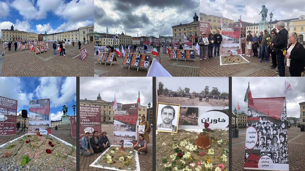 Gothenburg, Sweden—August 12, 2023: Freedom-loving Iranians and supporters of the People’s Mojahedin Organization of Iran (PMOI/MEK) held a rally and exhibition, commemorating the 1988 massacre martyrs.