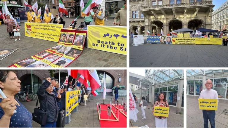 August 12, 2023: Freedom-loving Iranians and supporters of the People’s Mojahedin Organization of Iran (PMOI/MEK) held rallies in Vienna, Hamburg, Heidelberg, and Aarhus, and demanded the trial of Ali Khamenei (Supreme leader of the mullahs' regime) for crimes against humanity, in an international court. They expressed strong support for the MEK leadership.