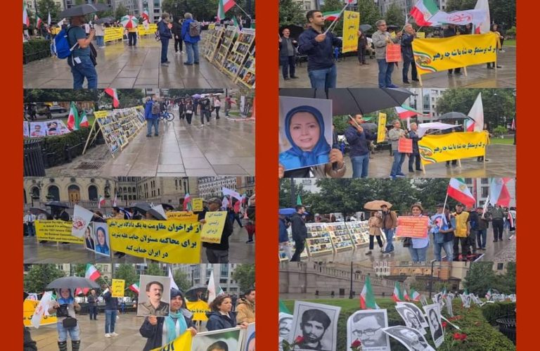 Oslo, Norway—August 19, 2023: Freedom-loving Iranians and supporters of the People’s Mojahedin Organization of Iran (PMOI/MEK) held a rally in front of the Norwegian Parliament in solidarity with the Iran Revolution, and commemorated the 1988 massacre martyrs.