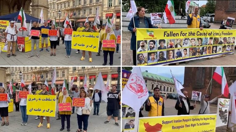 August 17, 2023: Freedom-loving Iranians and supporters of the People’s Mojahedin Organization of Iran (PMOI/MEK) held rallies in Vienna and Aarhus, and demanded the trial of Ali Khamenei (Supreme leader of the mullahs’ regime) and the mass murderer Ebrahim Raisi for crimes against humanity, in an international court. They expressed strong support for the MEK leadership.