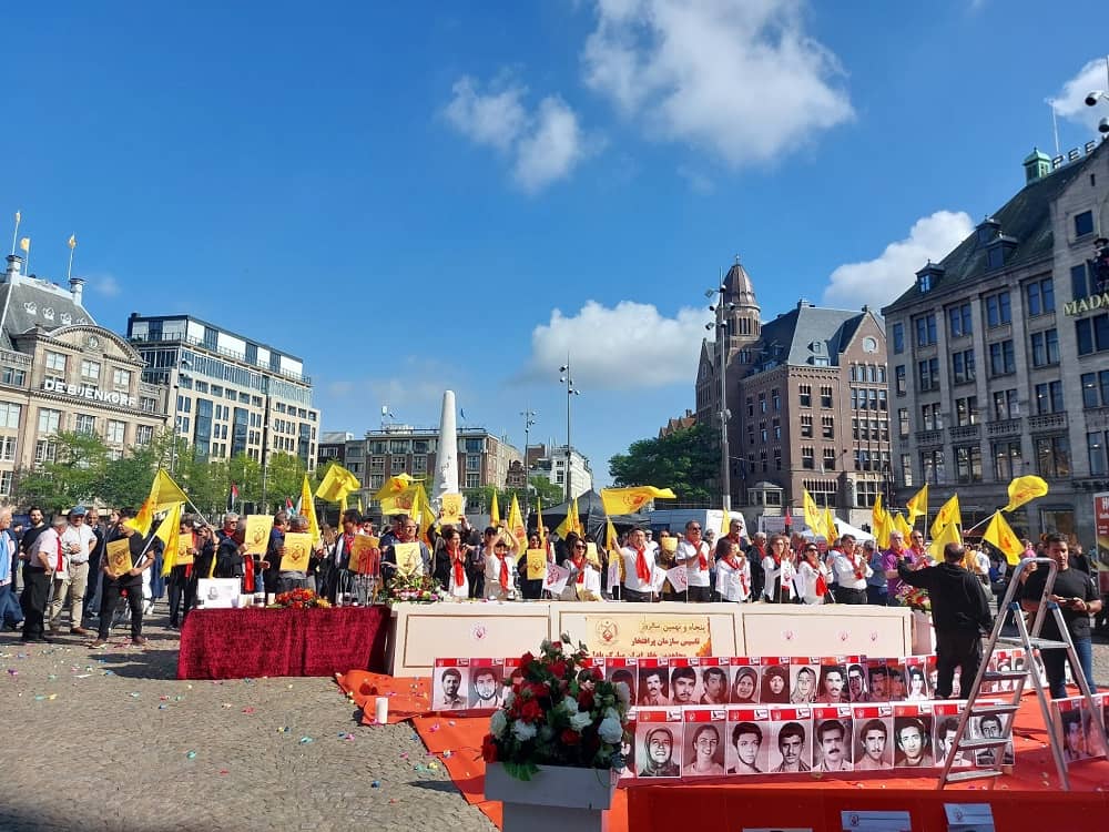 Amsterdam, The Netherlands—September 2, 2023: Freedom-loving Iranians and supporters of the People’s Mojahedin Organization of Iran (PMOI/MEK) held a rally in Dam Square, and celebrated the anniversary of the foundation of the PMOI/MEK.