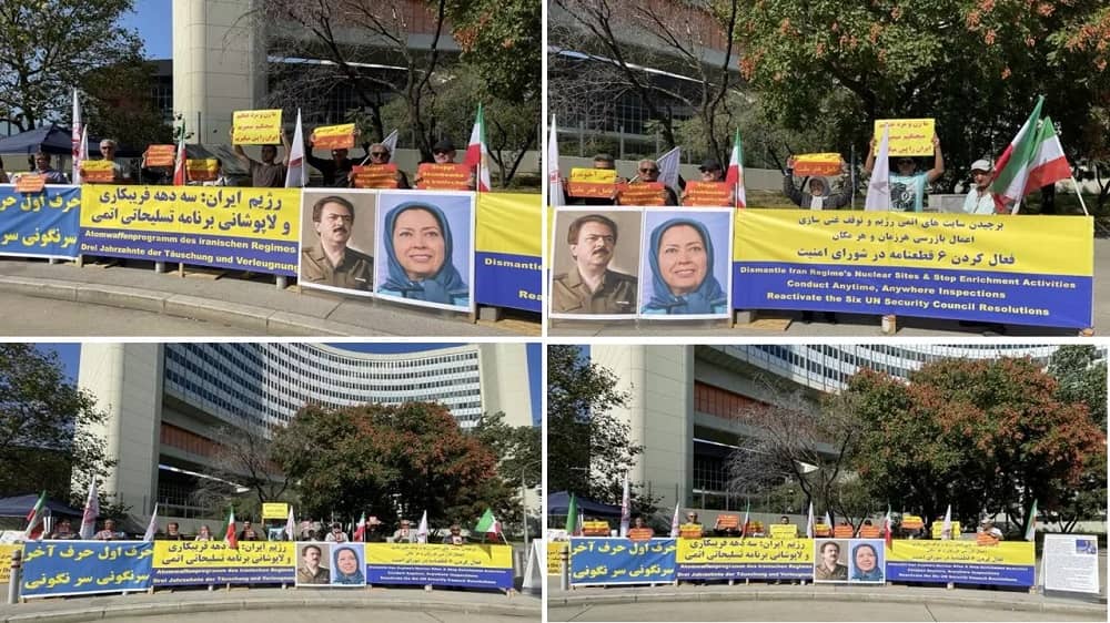 Vienna, Austria—September 11, 2023: Freedom-loving Iranians and supporters of the People’s Mojahedin Organization of Iran (PMOI/MEK) held a rally at the same time as the Board of Governors meeting against appeasement policy with the Mullahs' regime.