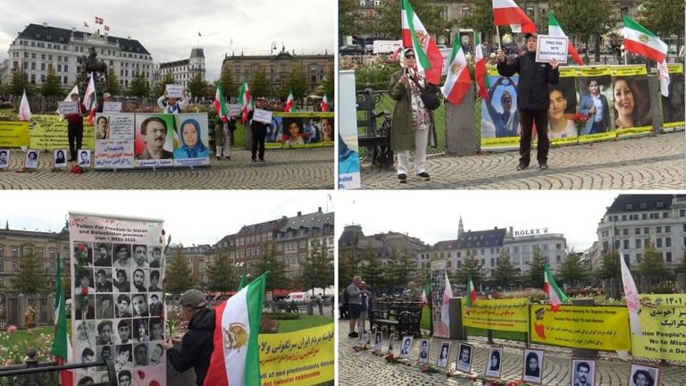 Copenhagen, Denmark—September 29, 2023: Freedom-loving Iranians and supporters of the People’s Mojahedin Organization of Iran (PMOI/MEK) held a rally in commemoration of the martyrs of Zahedan Bloody Friday. They also expressed solidarity with the Iran Revolution.