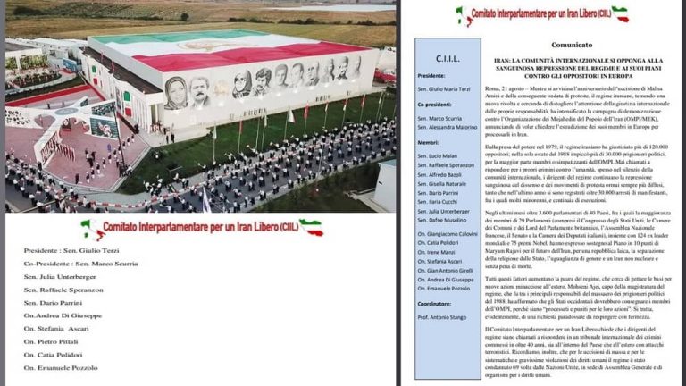 In a statement, the Comitato Interparlamentare per un Iran Libero (CIIL) expressed deep concern over the Iranian regime’s escalating repression and its sinister plans against members of the Iranian Resistance residing in Europe.
