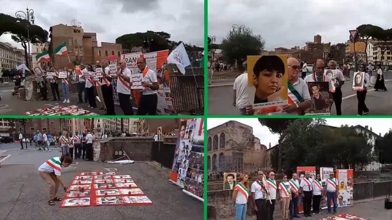 Rome, Italy—September 23, 2023: Freedom-loving Iranians and supporters of the People’s Mojahedin Organization of Iran (PMOI/MEK) held a rally in solidarity with the Iran Revolution against the religious dictatorship ruling Iran.