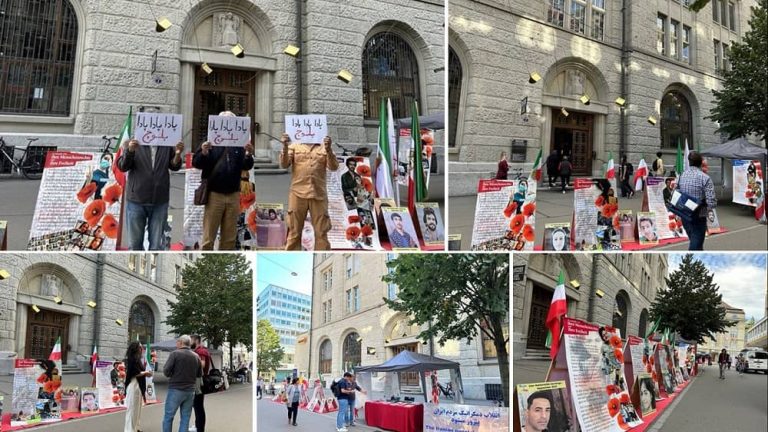 St. Gallen, Switzerland—September 29, 2023: Freedom-loving Iranians and supporters of the People’s Mojahedin Organization of Iran (PMOI/MEK) held a photo exhibition in commemoration of the martyrs of Zahedan Bloody Friday. They also expressed solidarity with the Iran Revolution.