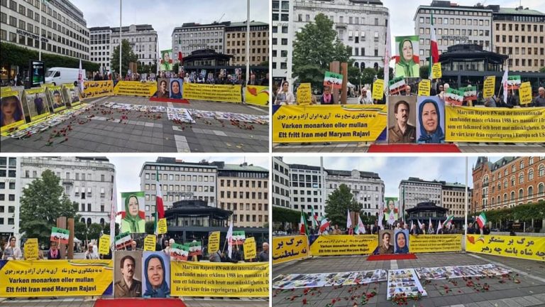 Stockholm, Sweden—September 27, 2023: Freedom-loving Iranians and supporters of the People’s Mojahedin Organization of Iran (PMOI/MEK) held a rally in solidarity with the Iran Revolution against the religious dictatorship ruling Iran.