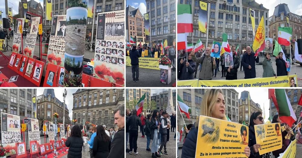 Amsterdam, The Netherlands—October 14, 2023: MEK Supporters Held a Rally and Exhibition in Support of the Iran Revolution