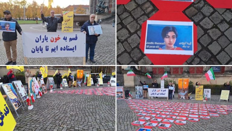 Berlin, Germany—October 28, 2023: Freedom-loving Iranians and supporters of the People’s Mojahedin Organization of Iran (PMOI/MEK) held a rally in solidarity with the Iranian Revolution. The rally sought justice for Armita Geravand, a 16-year-old girl who was tragically murdered by Iran's regime's Hijab Guards at a Tehran subway station on October 1, 2023.