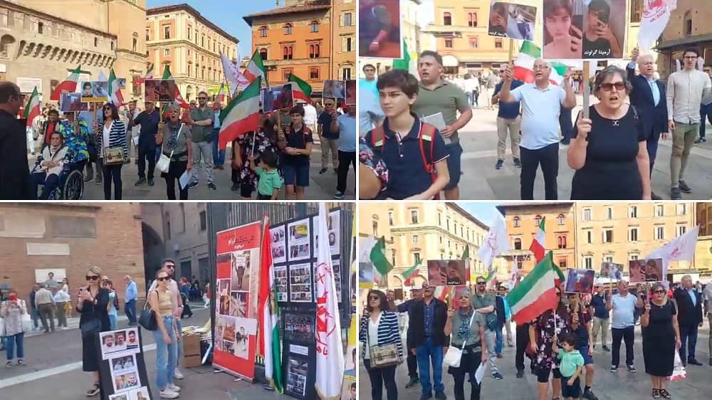 Bologna, Italy—October 7, 2023: MEK Supporters Held a Rally in Support of the Iran Revolution
