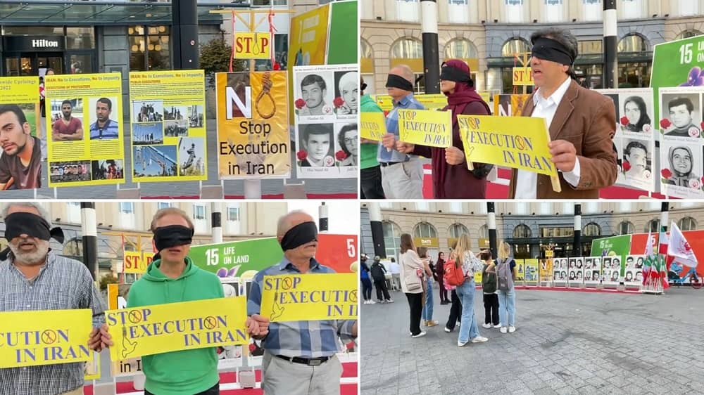 Brussels, Belgium—October 10, 2023: MEK Supporters Held an Exhibition On the World Day Against The Death Penalty