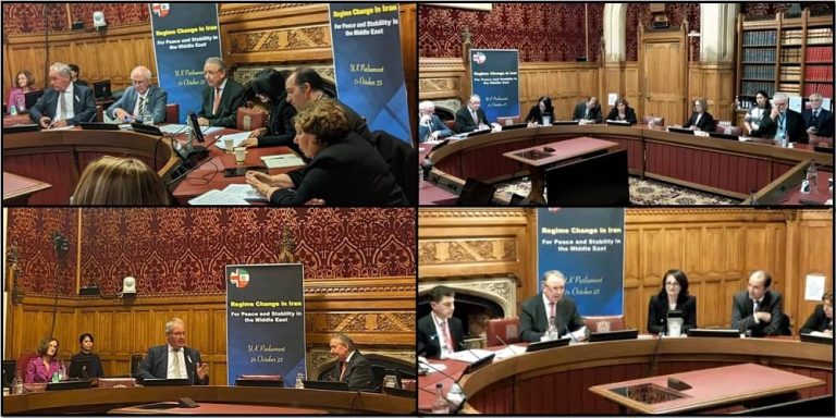 A group of cross-party members of parliament, Middle Eastern affairs and counter-terrorism experts, and representatives from various Anglo-Iranian Associations met at the UK Parliament on Tuesday, October 24, 2023. They discussed the Iranian regime's actions in the Middle East, which were viewed as destabilizing, and the potential for popular protests within Iran.