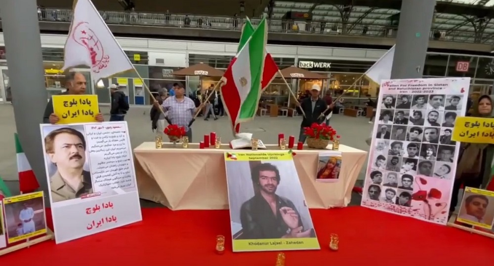 Cologne, Germany—September 29, 2023: MEK Supporters Rally in Commemoration of the Martyrs of Zahedan Bloody Friday