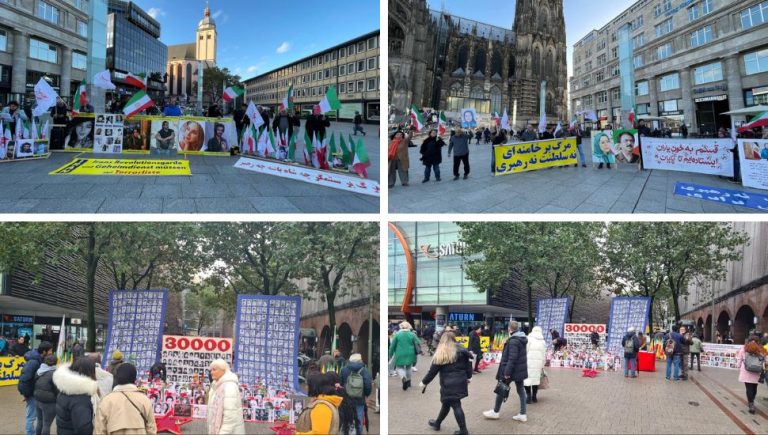 Germany—October 21, 2023: Freedom-loving Iranians and supporters of the People’s Mojahedin Organization of Iran (PMOI/MEK) held rallies and photo exhibitions in solidarity with the Iranian Revolution in Berlin, and Hamburg.
