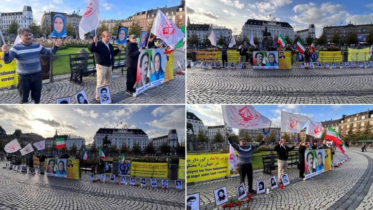 Copenhagen, Denmark—October 12, 2023: Freedom-loving Iranians and supporters of the People’s Mojahedin Organization of Iran (PMOI/MEK) held a rally in solidarity with the Iran Revolution.