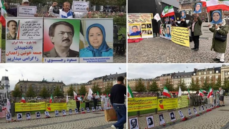 Copenhagen, Denmark—October 4, 2023: Freedom-loving Iranians and supporters of the People’s Mojahedin Organization of Iran (PMOI/MEK) held a rally in solidarity with the Iran Revolution.