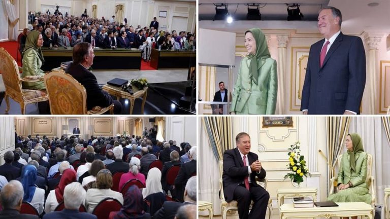 Paris, October 7, 2023: Mr. Mike Pompeo, who served as the 70th Secretary of State of the United States, held a meeting with Mrs. Maryam Rajavi, the President-elect of the National Council of Resistance of Iran (NCRI). After their meeting, Mr. Pompeo delivered an impactful speech to a conference Entitle, “Iran: Uprising and Resistance Against the Regime of Execution” with NCRI members and their supporters.