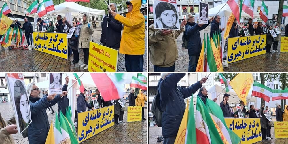Hamburg, Germany—October 14, 2023: MEK Supporters Held a Rally in Support of the Iran Revolution