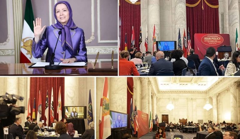 Washington, DC - October 26, 2023: During a conference at the US Senate titled 'Iran Policy' focusing on the ongoing threat posed by the nation as it strives for freedom, Mrs. Maryam Rajavi, the President-elect of the National Council of Resistance of Iran (NCRI), delivered a video message to the Conference.