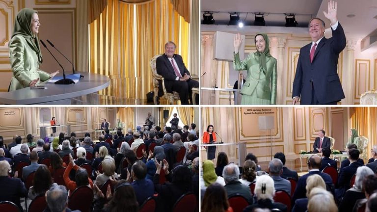 Paris, October 7, 2023: Mr. Mike Pompeo, who served as the 70th Secretary of State of the United States, held a meeting with Mrs. Maryam Rajavi, the President-elect of the National Council of Resistance of Iran. After their meeting, Mr. Pompeo delivered an impactful speech to a conference Entitle, “Iran: Uprising and Resistance Against the Regime of Execution” with NCRI members and their supporters. In the beginning of the conference, Mrs. Maryam Rajavi, the President-elect of the National Council of Resistance of Iran (NCRI), addressed the participants.