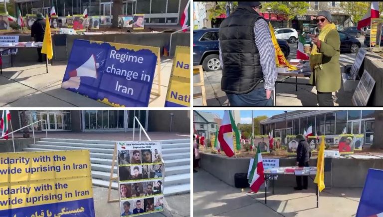 Michigan, USA—October 22, 2023: Freedom-loving Iranians and supporters of the People’s Mojahedin Organization of Iran (PMOI/MEK) held a book and photo exhibition in solidarity with the Iranian Revolution.