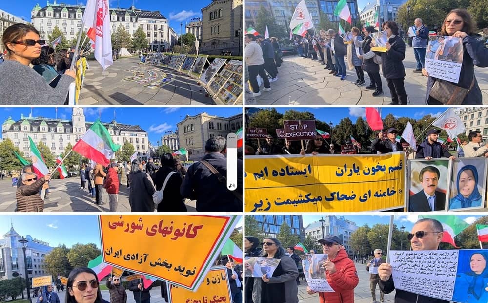Oslo, Norway—October 7, 2023: Freedom-loving Iranians and supporters of the People’s Mojahedin Organization of Iran (PMOI/MEK) held a rally in solidarity with the Iran Revolution.