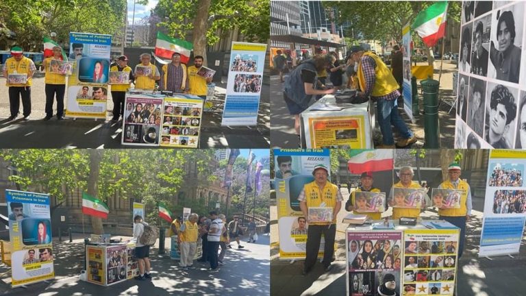 Sydney, Australia—October 12, 2023: Freedom-loving Iranians and supporters of the People’s Mojahedin Organization of Iran (PMOI/MEK) held a rally and photo exhibition of the Iranian nationwide uprising martyrs in solidarity with the Iran Revolution.