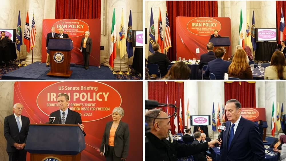 A Senate briefing in Washington, D.C. saw bipartisan leaders gather to address the Iranian regime and Middle East unrest. Notable speakers included Mrs. Maryam Rajavi, President-elect of the National Council of Resistance of Iran (NCRI), and Senators Jeanne Shaheen, Bob Menendez, and John Boozman. 