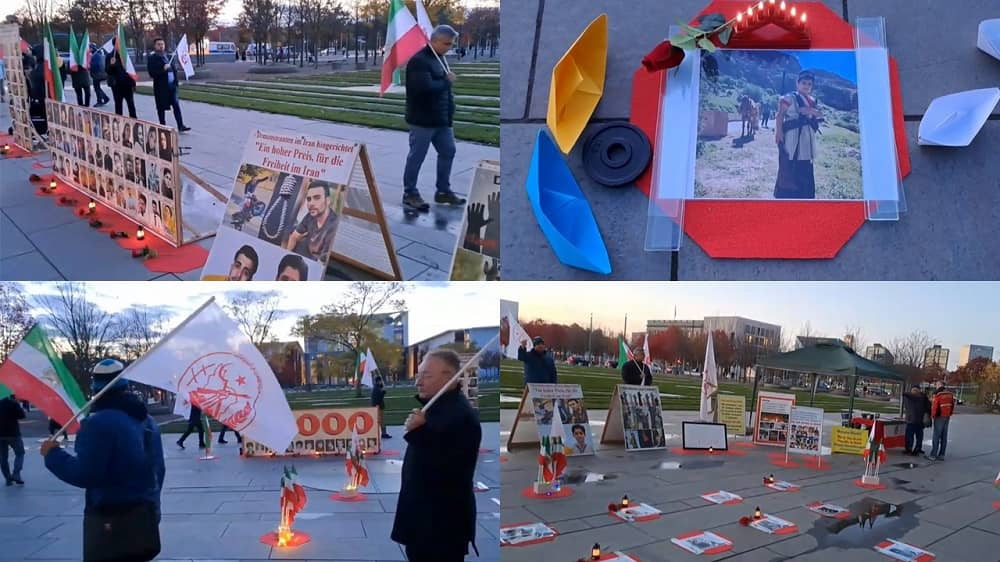 Berlin, Germany—November 9, 2023: MEK Supporters Held a Rally and Exhibition in Solidarity With the Iran Revolution