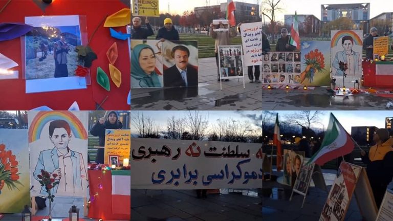 Berlin, Germany—November 16, 2023: Freedom-loving Iranians and supporters of the People’s Mojahedin Organization of Iran (PMOI/MEK) organized a rally and photo exhibition in solidarity with the Iranian Revolution. Iranians in Berlin strongly condemned the terrorist attack on Dr. Alejo Vidal-Quadras in Madrid on November 10.