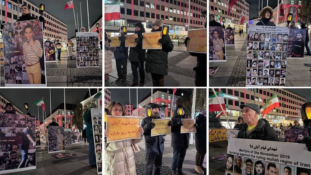 Gothenburg, Sweden—November 21, 2023: Freedom-loving Iranians and supporters of the People’s Mojahedin Organization of Iran (PMOI/MEK) organized a rally and exhibition in solidarity with the Iranian Revolution. This demonstration served as a tribute to the martyrs of the nationwide Iranian uprising in November 2019 and in 2022.