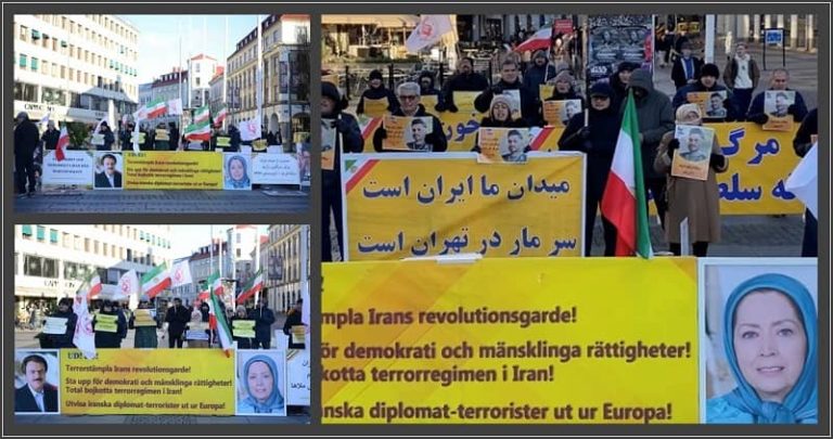 Gothenburg, Sweden—November 25, 2023: Freedom-loving Iranians and supporters of the People’s Mojahedin Organization of Iran (PMOI/MEK) organized a rally and exhibition in front of the Dutch Foreign Ministry in solidarity with the Iranian Revolution.