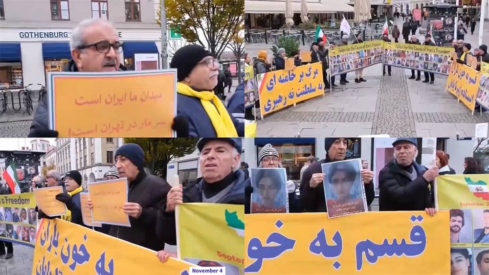 Gothenburg, Sweden—November 4, 2023: Freedom-loving Iranians and supporters of the People’s Mojahedin Organization of Iran (PMOI/MEK) held a rally in solidarity with the Iranian Revolution.