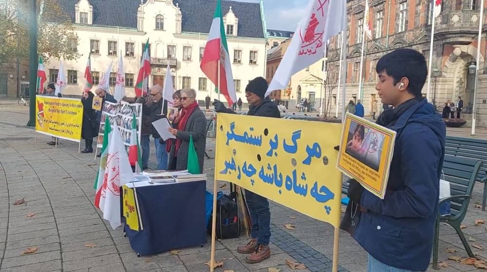 Malmö, Sweden—November 11, 2023: Freedom-loving Iranians and supporters of the People’s Mojahedin Organization of Iran (PMOI/MEK) organized a rally in solidarity with the Iranian Revolution and victims of of terror, torture and execution by the mullahs' regime. This demonstration served as a tribute to the martyrs of the nationwide Iranian uprising.