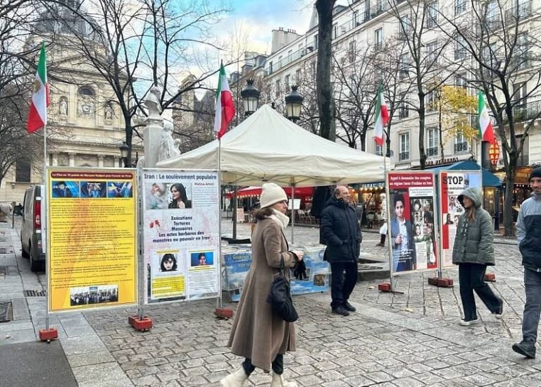 Paris, France—November 24, 2023: Freedom-loving Iranians and supporters of the People’s Mojahedin Organization of Iran (PMOI/MEK) held a photo exhibition in solidarity with the Iranian Revolution and commemorated the martyrs of the nationwide uprising of the Iranian people.
