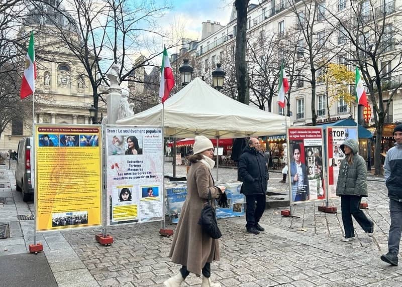 Paris, France—November 24, 2023: MEK Supporters Held a Photo Exhibition in Solidarity With the Iran Revolution