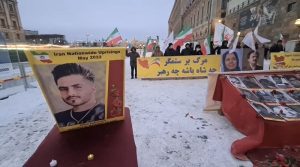 Stockholm, Sweden—November 25, 2023: Freedom-loving Iranians and supporters of the People’s Mojahedin Organization of Iran (PMOI/MEK) organized a rally in front of the Parliament in solidarity with the Iranian Revolution.