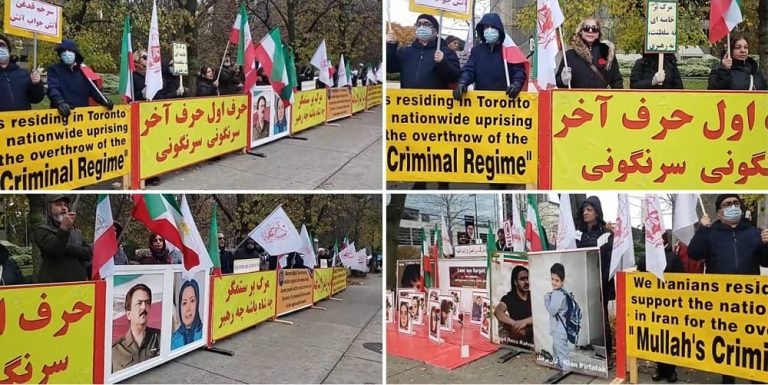 Toronto, Canada—November 11, 2023: Freedom-loving Iranians and supporters of the People’s Mojahedin Organization of Iran (PMOI/MEK) organized a rally in solidarity with the Iranian Revolution and victims of terror, torture and execution by the mullahs' regime. Iranians in Toronto strongly condemned the terrorist attack on Dr. Alejo Vidal-Quadras in Madrid on November 10.
